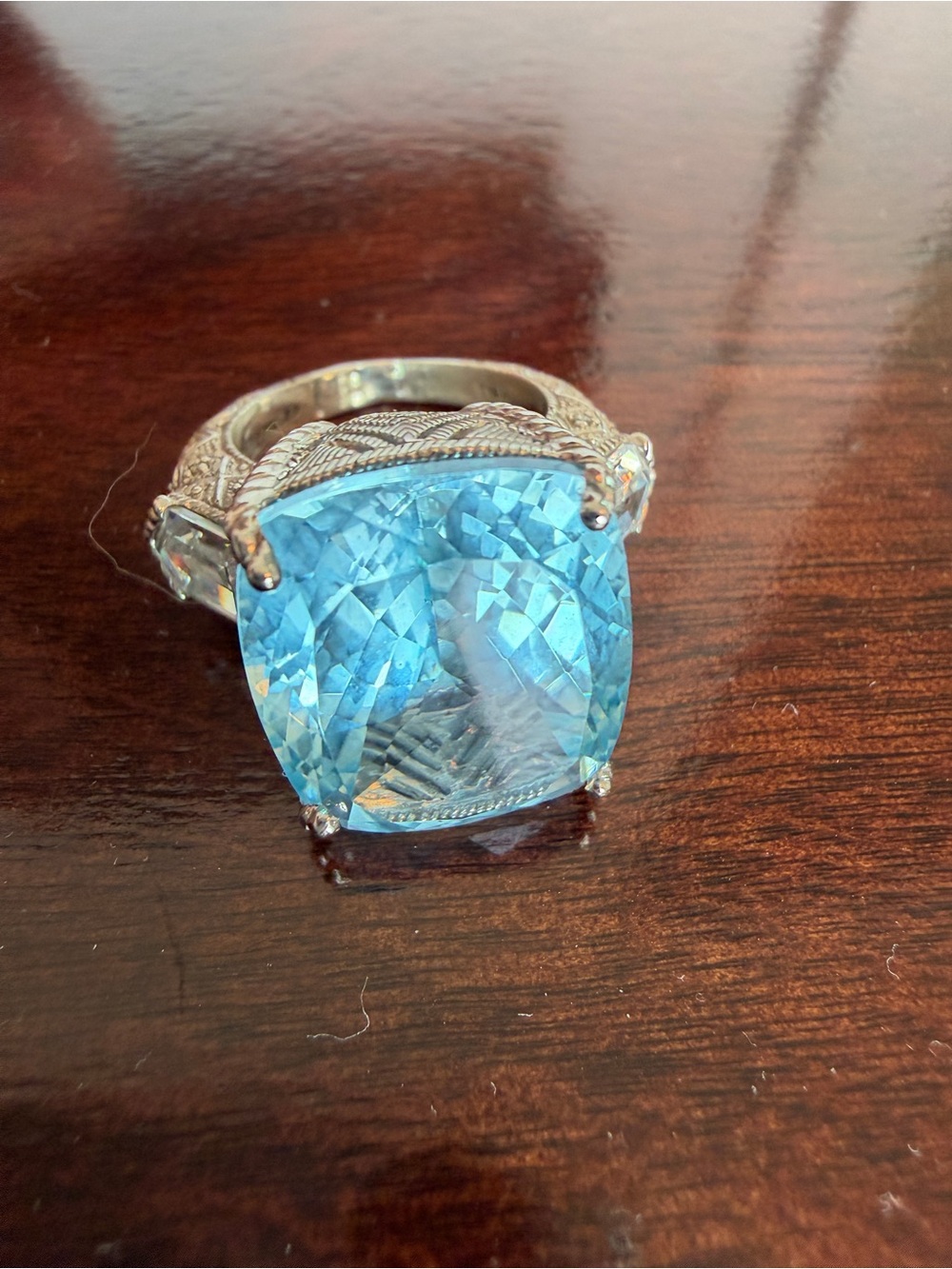 JUDITH RIPKA sterling silver BLUE TOPAZ RING, SIZE 6 beautiful!